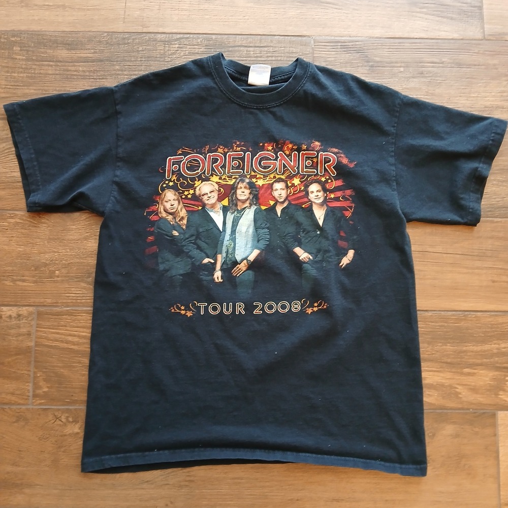 Foreigner Shirt Mens Medium Black Gildan Tour 2008 Band Graphic Short‎ Sleeve